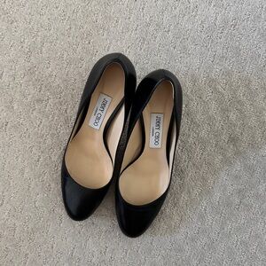 Jimmy Choo Black Leather Round-Toe Pumps